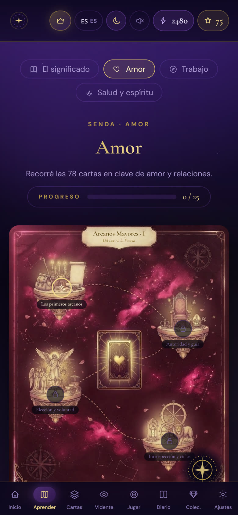 La ruta de 25 lecciones en Arcana